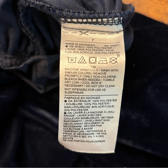 Janie And Jack Girl’s Dark Marine VELVET FAUX FUR COLLAR JUMPSUIT Size 7 - Picture 8 of 10